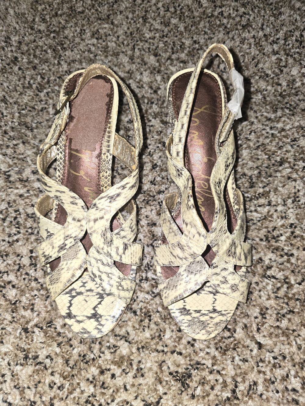 Women’s Snake-Print Slingback Sandals - Beige